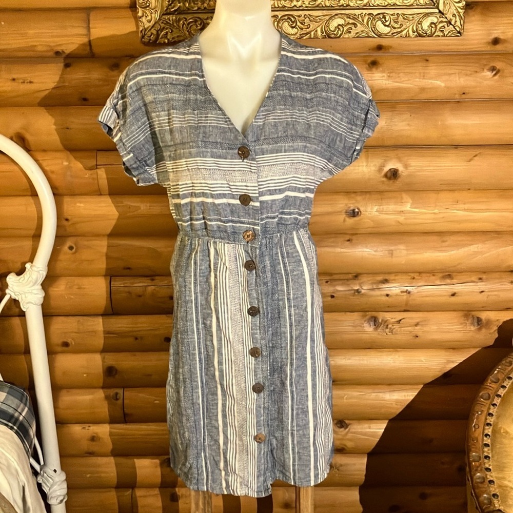 Carve Designs linen blend striped Blue and White Dolman Sleeve Sundress